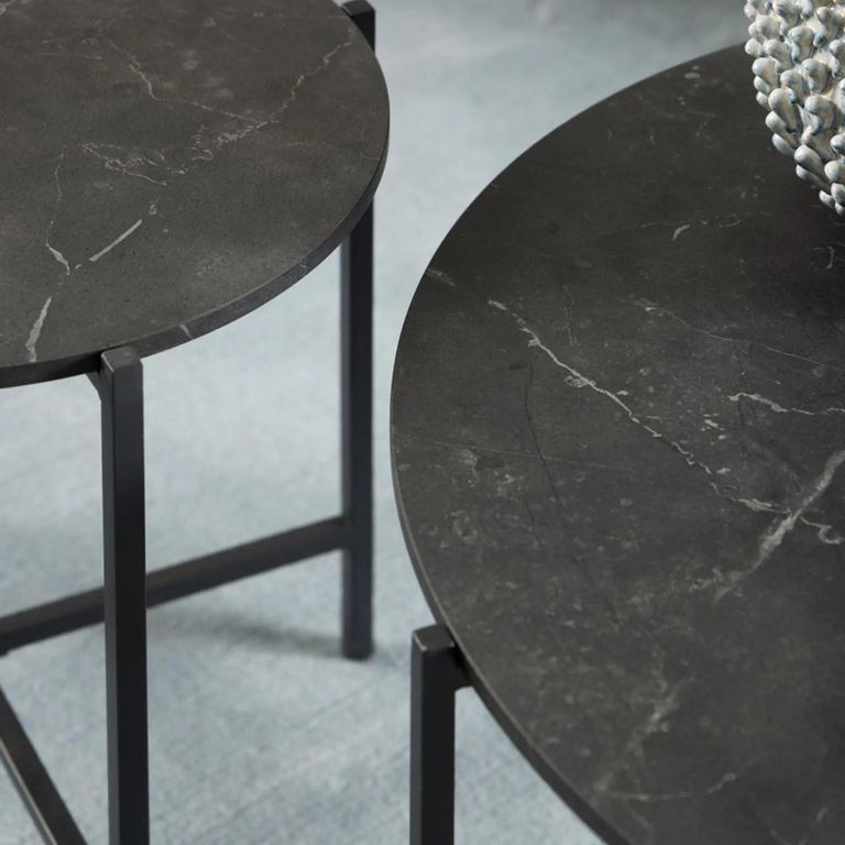 Lamoine Coffee Table - Round - Black Marble Effect