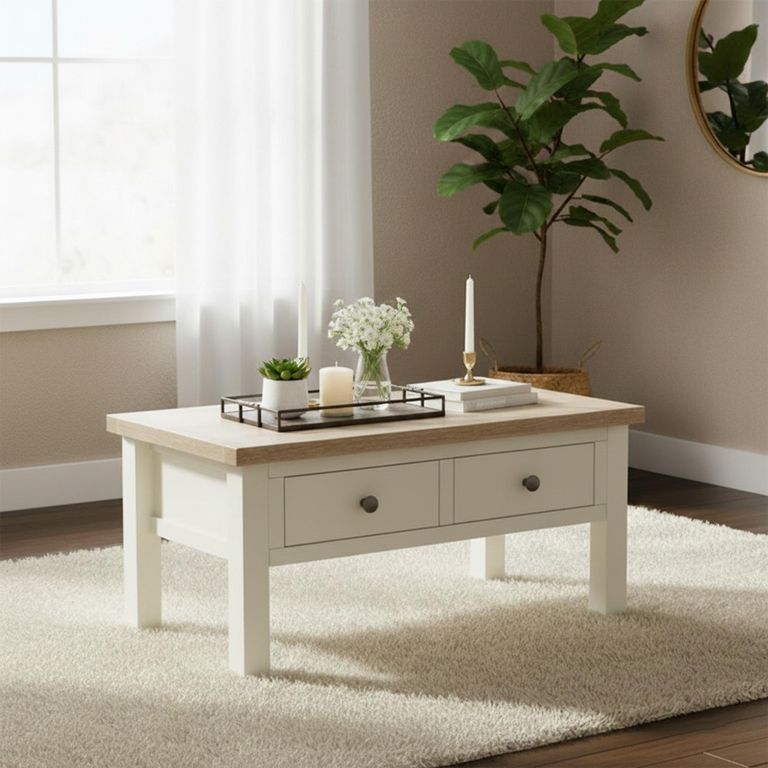 Modern Coffee Table - 2 Drawer - White Painted