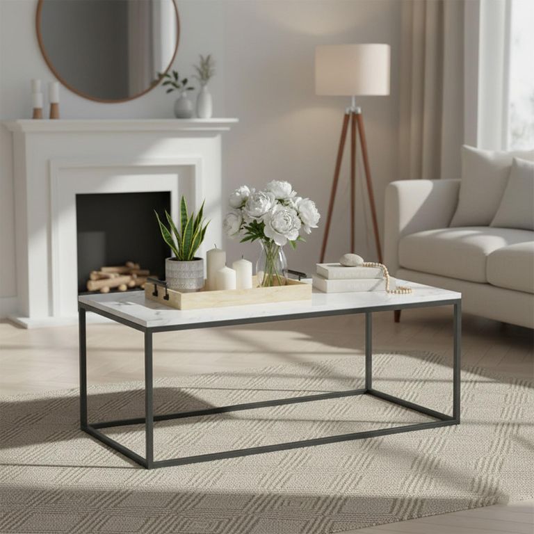 Marmora Coffee Table - White Marble & Grey