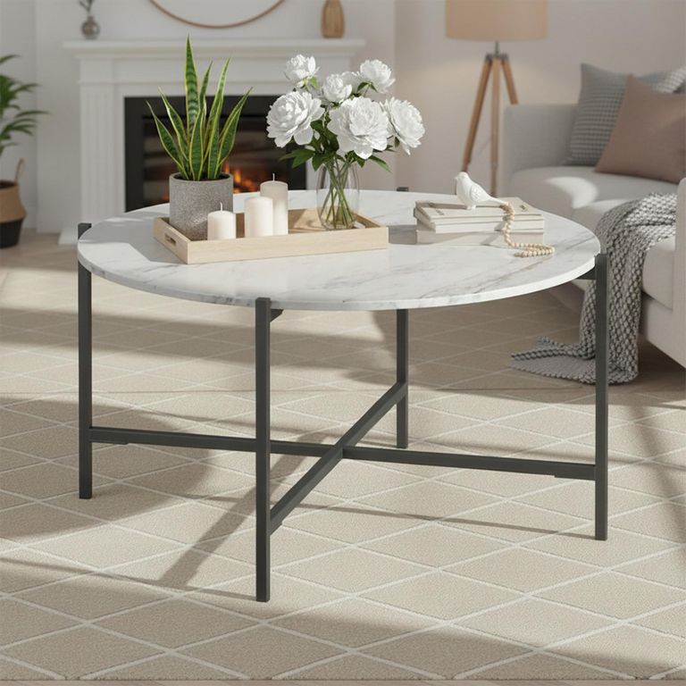 Marmora Coffee Table - Round - White Marble & Grey