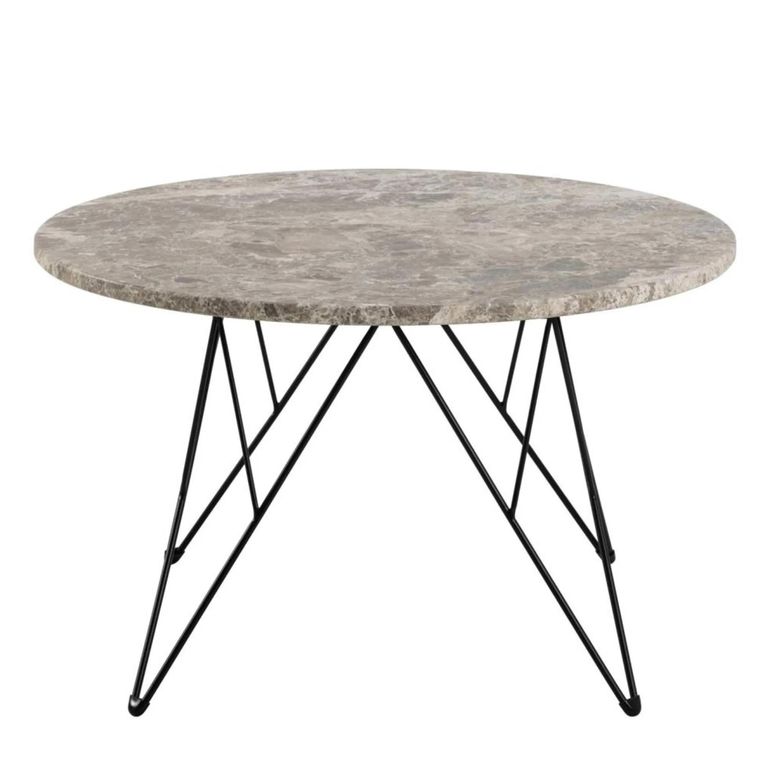 Prunus Coffee Table - Round - Brown Marble - with Black Hairpin Legs