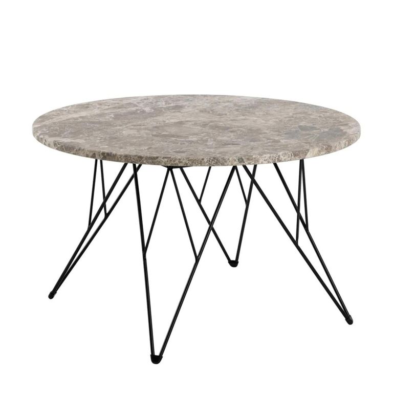 Prunus Coffee Table - Round - Brown Marble - with Black Hairpin Legs
