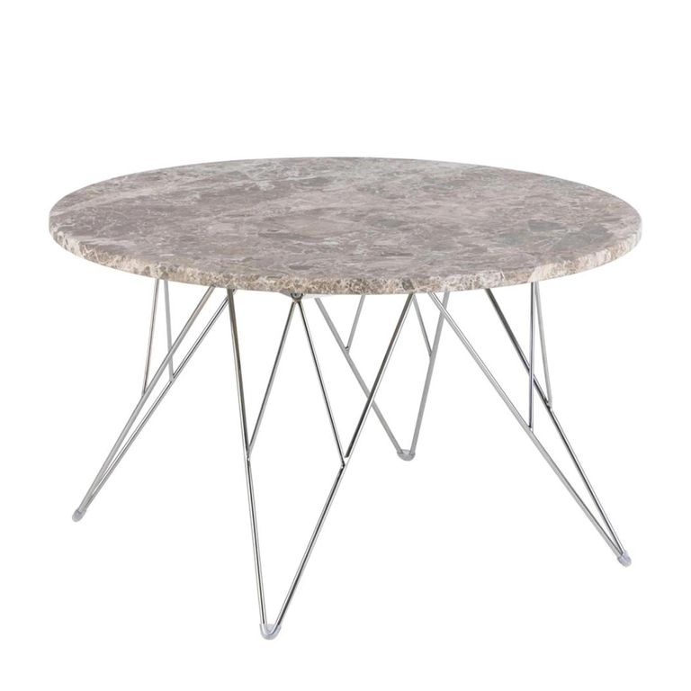Prunus Coffee Table - Round - Brown Marble - with Chrome Hairpin Legs