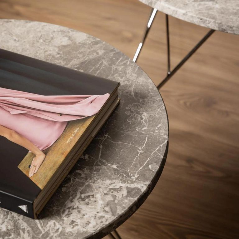 Prunus Coffee Table - Round - Brown Marble - with Chrome Hairpin Legs