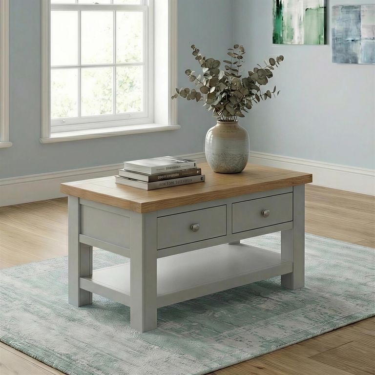 Lundy Coffee Table - 2 Drawer - Grey Painted