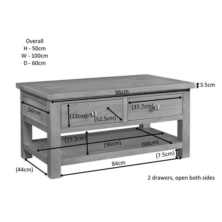 Original Coffee Table - 2 Drawer - Rustic Oak