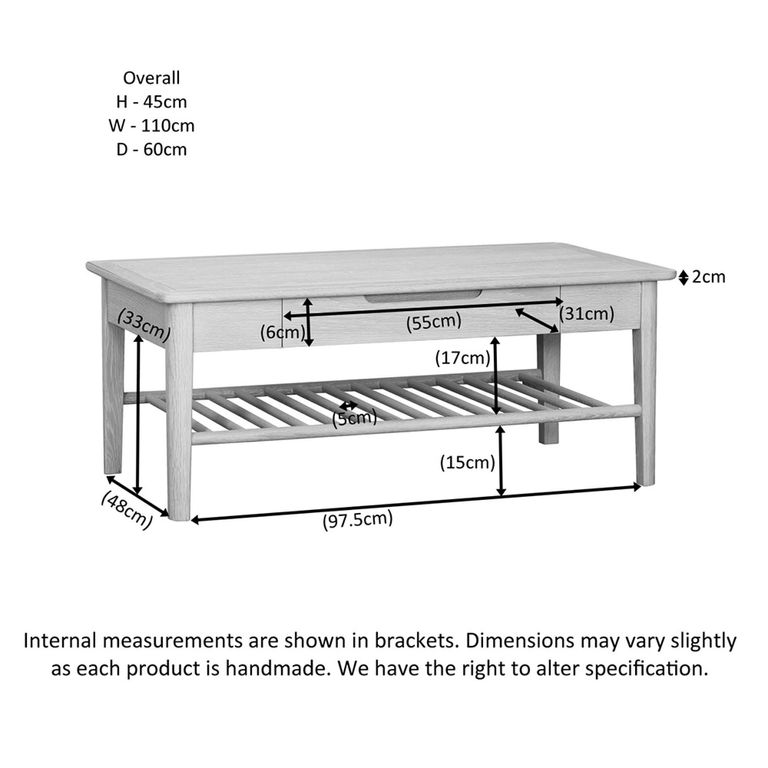 Twyford Coffee Table - 1 Drawer - Oak