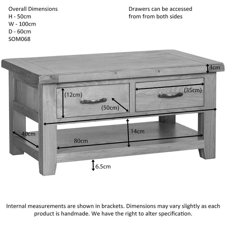 Somer Coffee Table - 2 Drawer - Oak