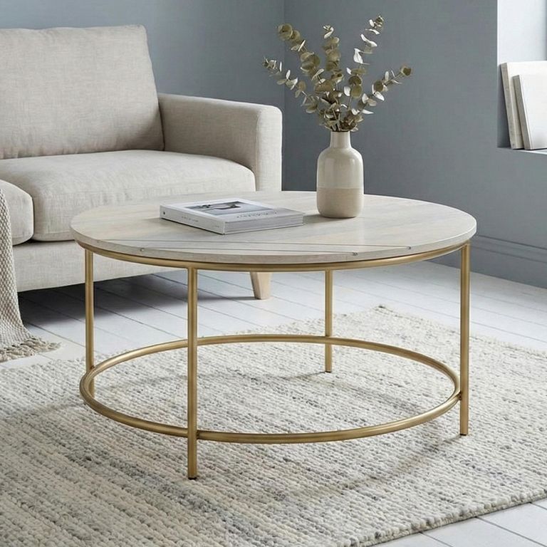 Buxton Coffee Table - Round - Pale Acacia Wood and Gold