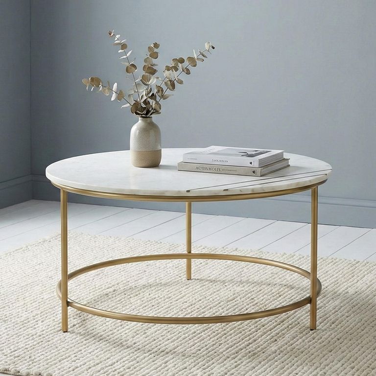 Buxton Coffee Table - Round - White Marble and Gold