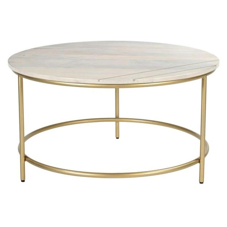 Buxton Coffee Table - Round - Pale Acacia Wood and Gold