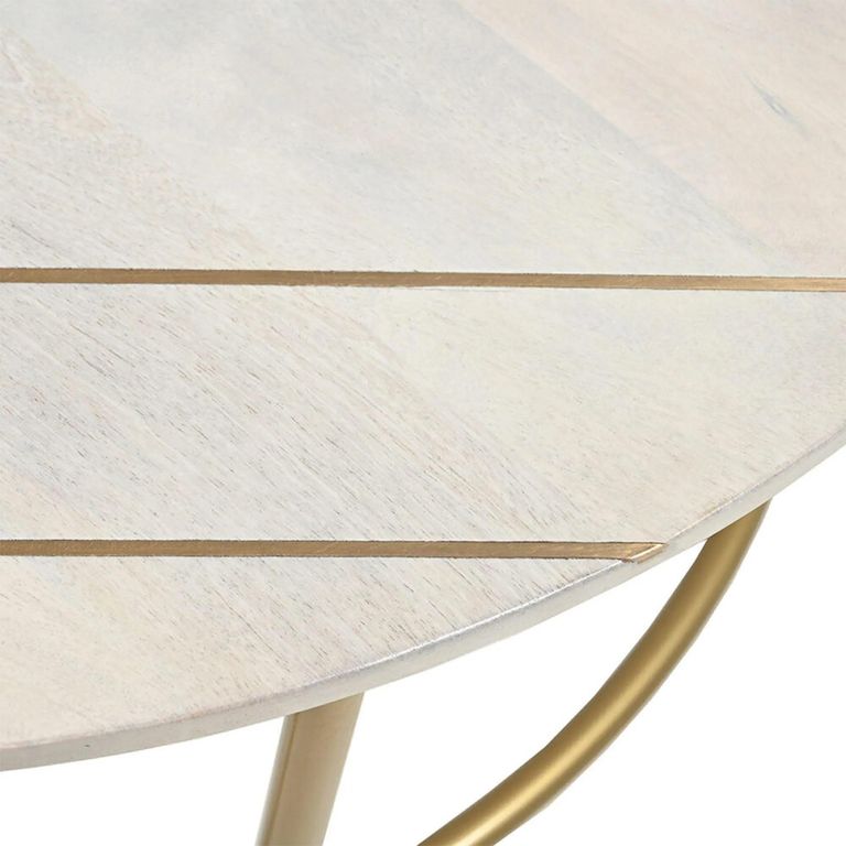 Buxton Coffee Table - Round - Pale Acacia Wood and Gold