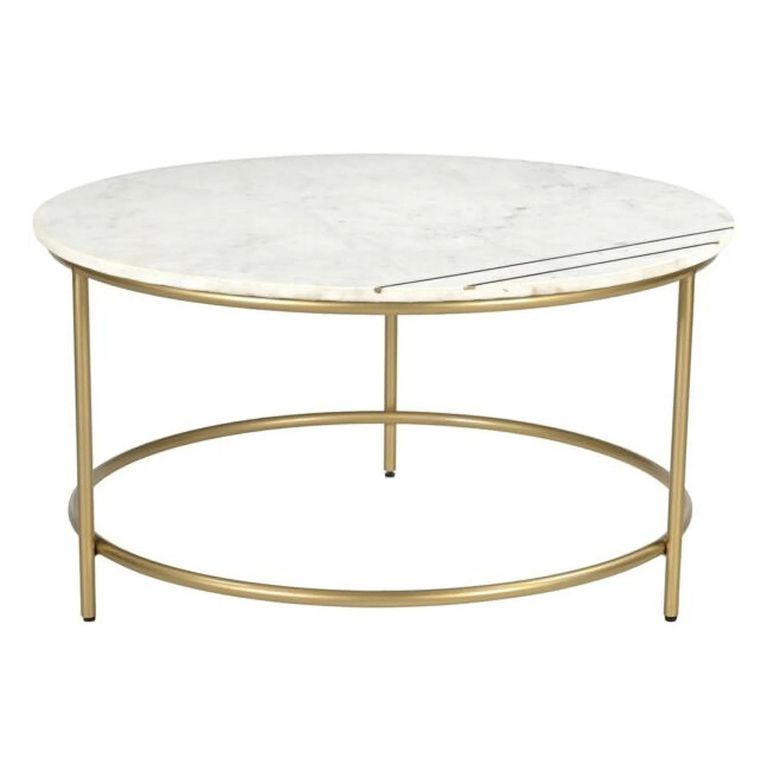 Buxton Coffee Table - Round - White Marble and Gold