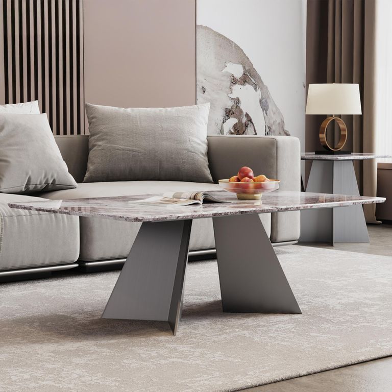 Taurus Beige Marble Coffee Table with Dark Grey Base
