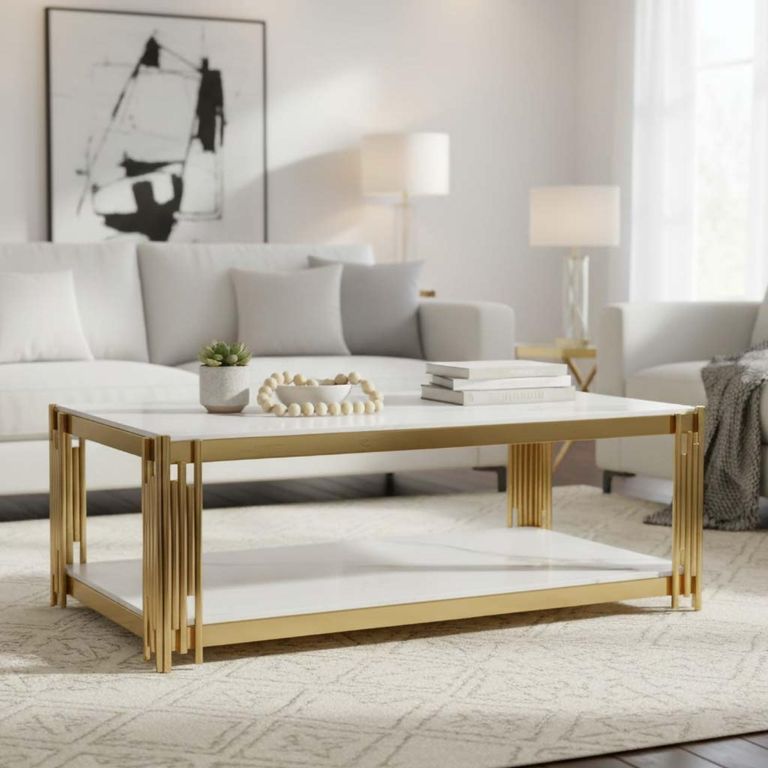 Belini Coffee Table  White Sintered Stone and Gold