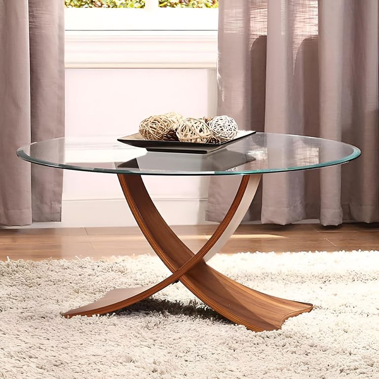 Siena Round Coffee Table - Walnut with Glass Top - JF308