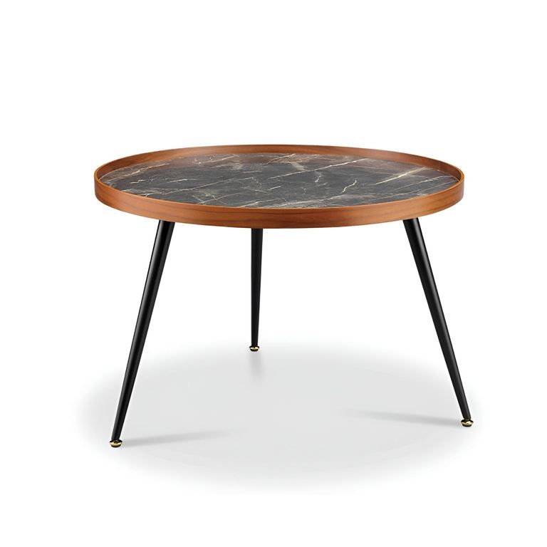 Siena Round Coffee Table - Walnut and Black Marble - JF328