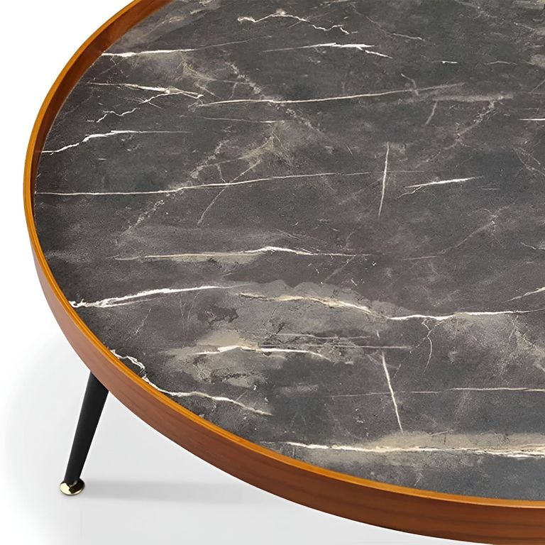 Siena Round Coffee Table - Walnut and Black Marble - JF328
