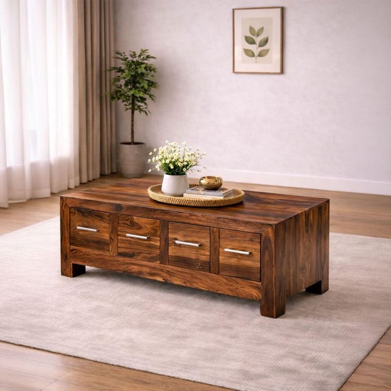 Cube Sheesham 8 Drawer Coffee Table