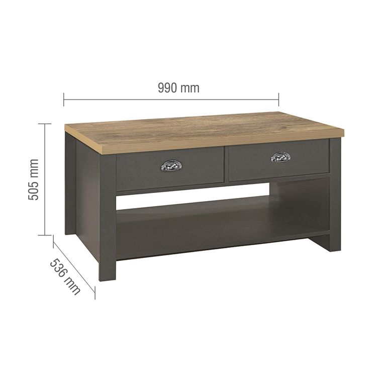 Highgate Coffee Table - 2 Drawer - Dark Grey Painted