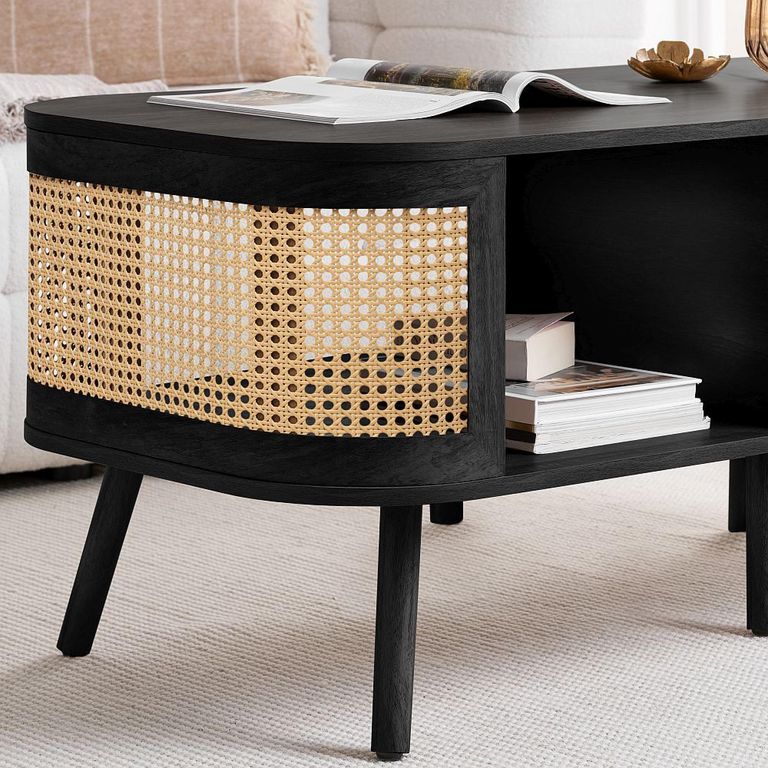 Noah Coffee Table - 110cm - Black and Rattan