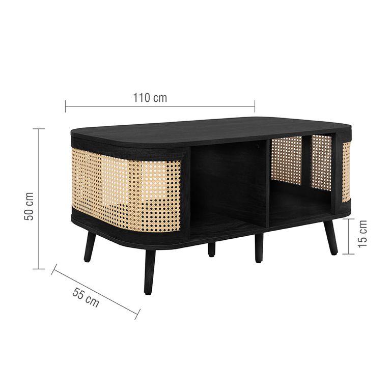 Noah Coffee Table - 110cm - Black and Rattan
