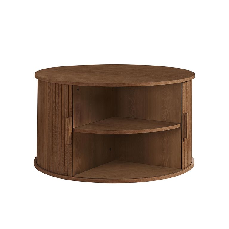 Axel Coffee Table - Round - 2 Door - Walnut Fluted