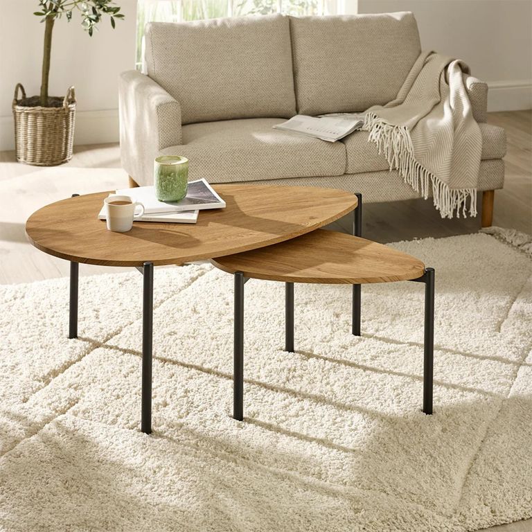 Lorette Nest of 2 Coffee Tables - Teardrop - Oak