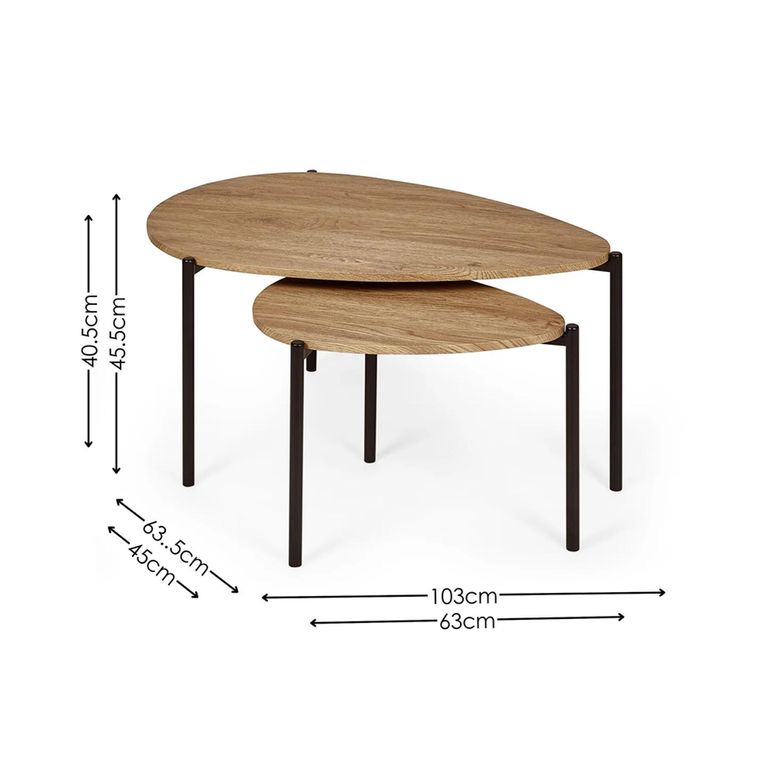 Lorette Nest of 2 Coffee Tables - Teardrop - Oak