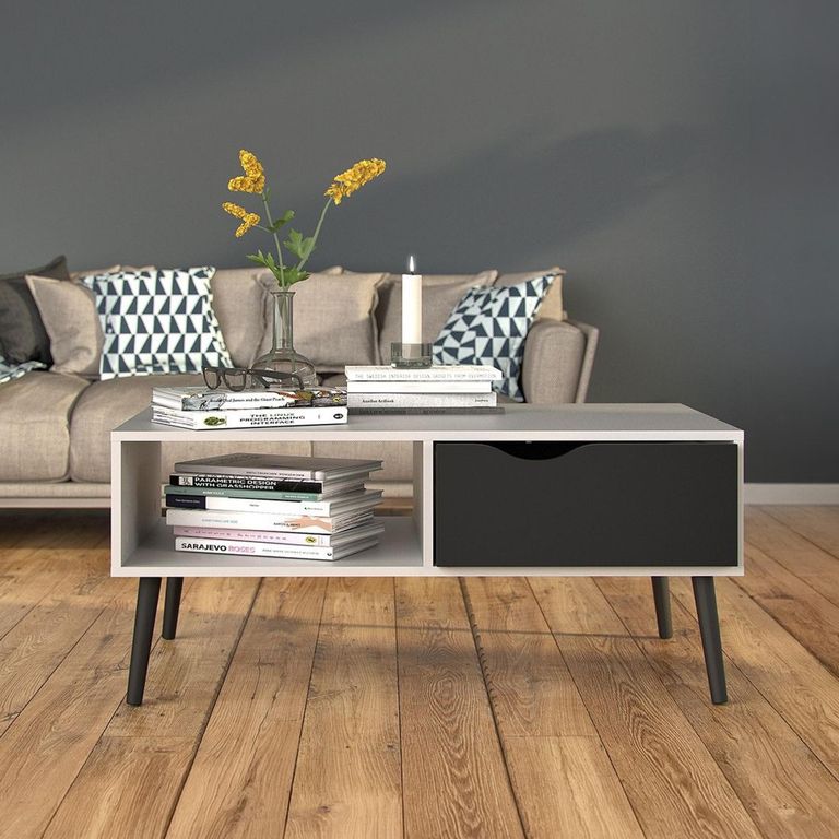 Oslo Coffee Table - 1 Drawer - White and Black