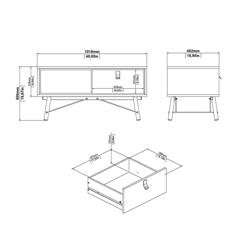 Ry Coffee Table - 1 Drawer - White