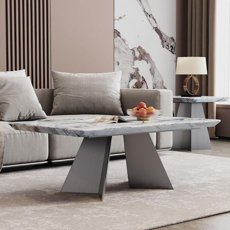 Taurus Coffee Table - Beige Marble - Dark Grey Base