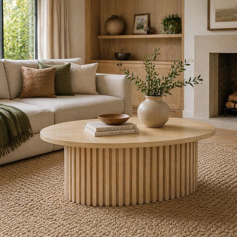 Timo Coffee Table - Oval - with Slatted Base - Lacquered Oak - Variation Available