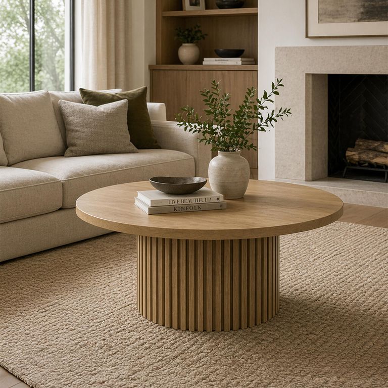 Timo Coffee Table - Round - with Slatted Base - Lacquered Ash - Variation Available