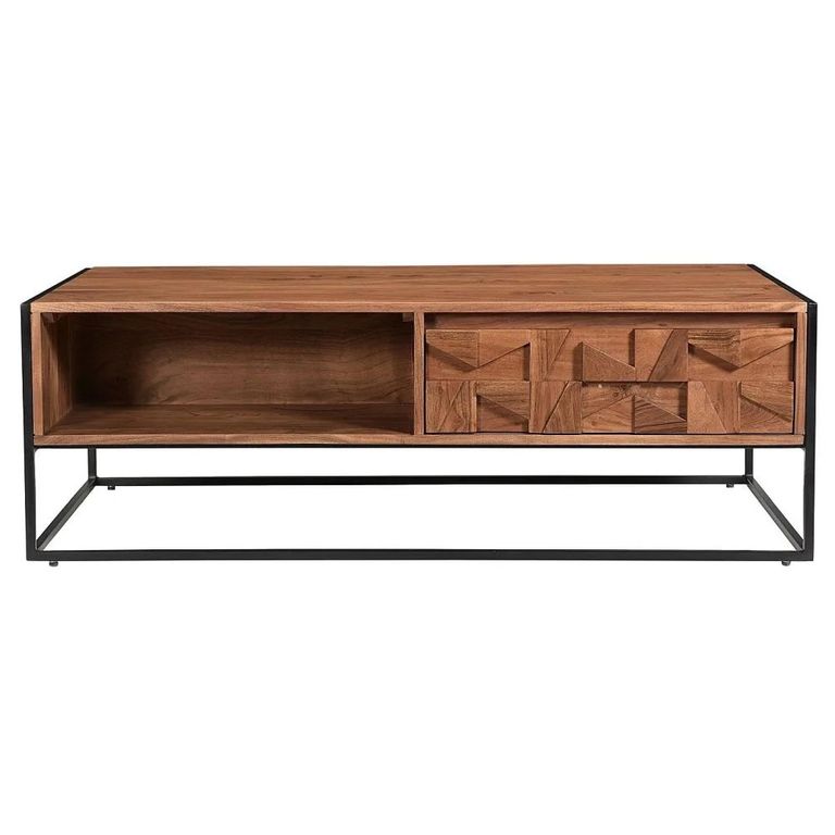 Axis Acacia Wood Coffee Table - 2 Drawer - Geometric