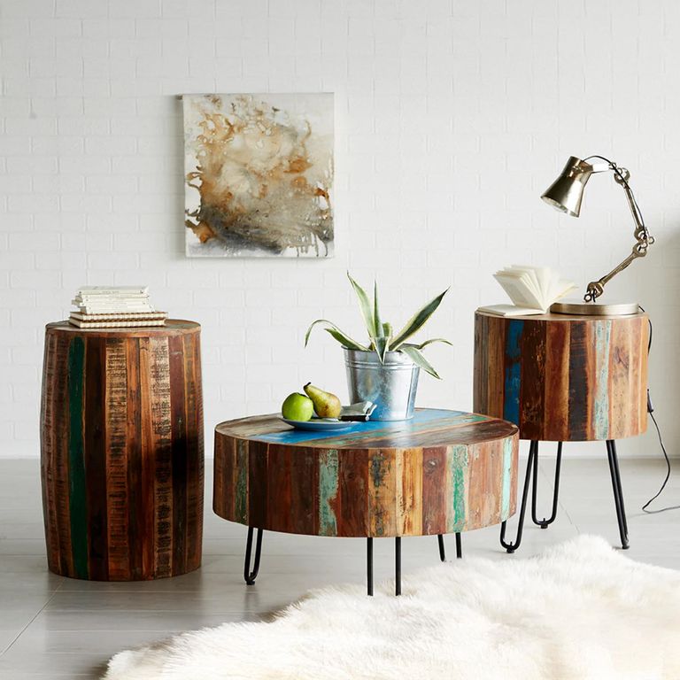 Coastal Coffee Table - Round - with Hairpin Legs - Reclaimed Wood