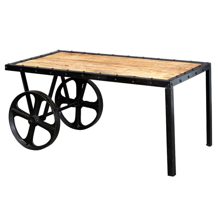 Cosmo Coffee Table - Cart Style - Industrial Style - Wooden and Metal