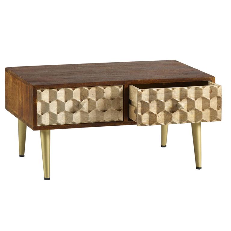 Edison Coffee Table - 2 Drawer - Geometric - Mango Wood