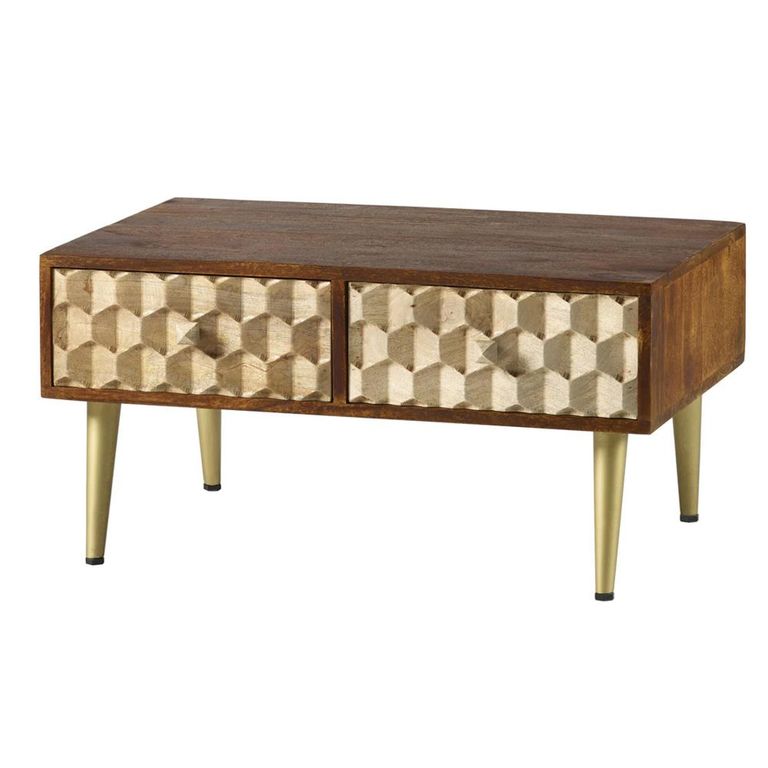 Edison Coffee Table - 2 Drawer - Geometric - Mango Wood