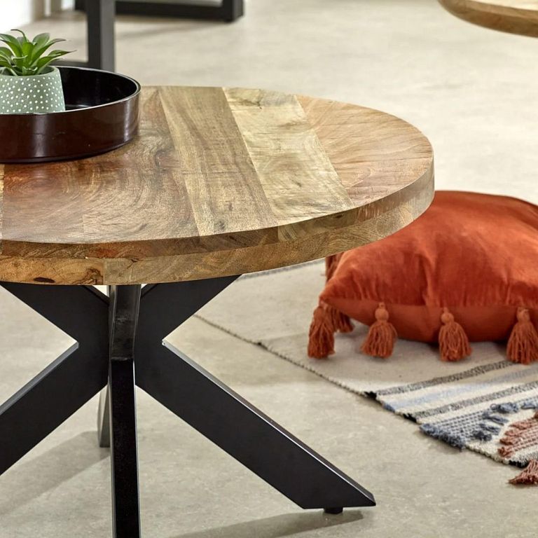 Surrey Coffee Table - Round - Black Star Leg - Solid Mango Wood