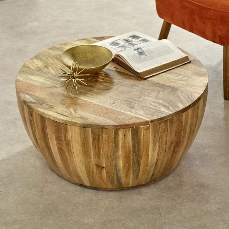 Surrey Coffee Table - Round - Drum Base - Solid Mango Wood