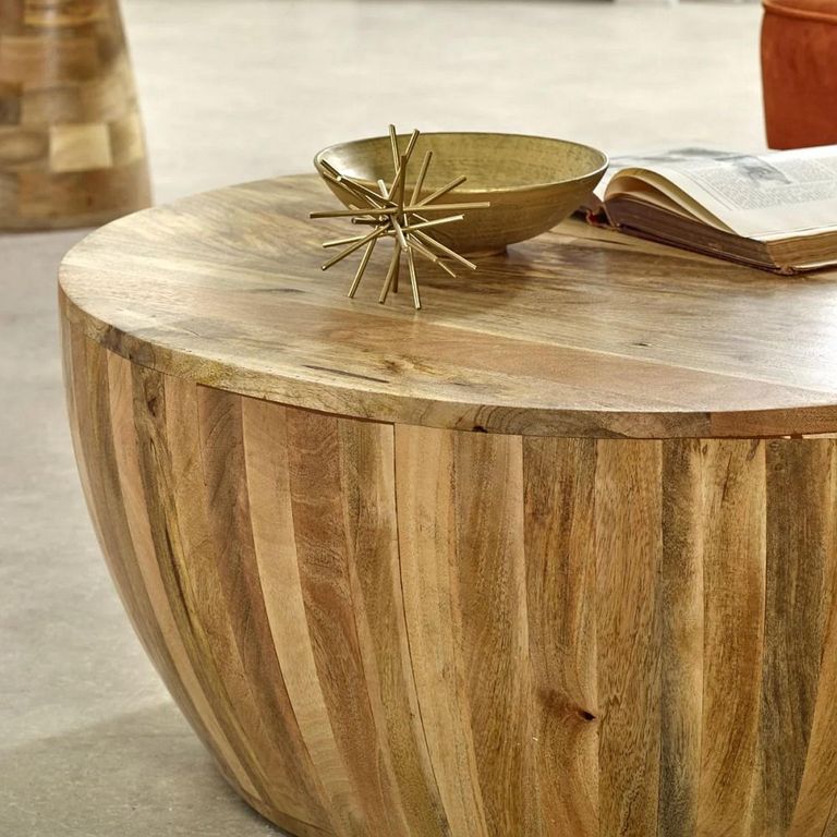 Surrey Coffee Table - Round - Drum Base - Solid Mango Wood