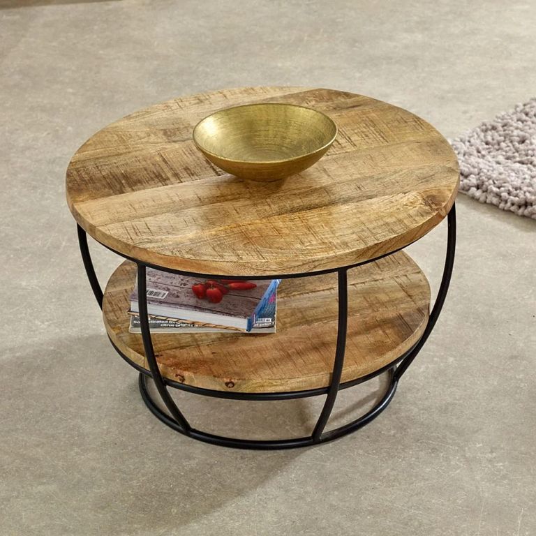 Surrey Coffee Table - Round - with Shelf - Solid Mango Wood