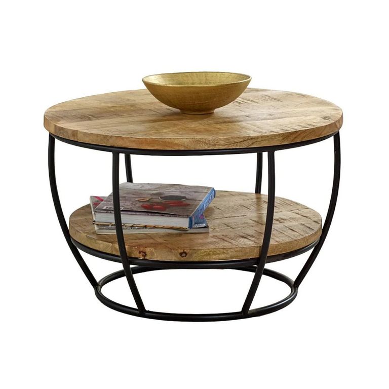 Surrey Coffee Table - Round - with Shelf - Solid Mango Wood