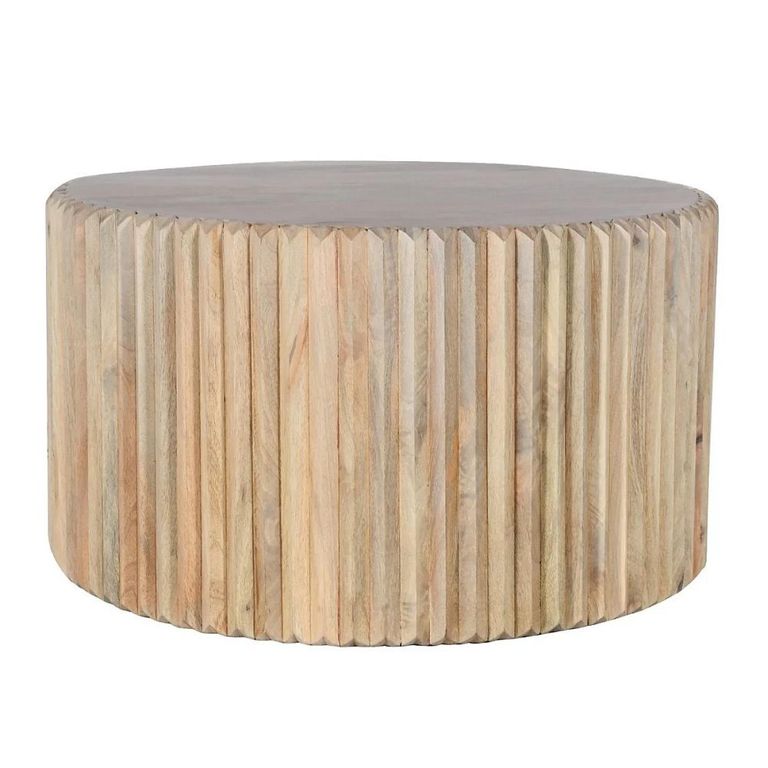 Hudson Coffee Table - Round - Ribbed Carved - Mango Wood