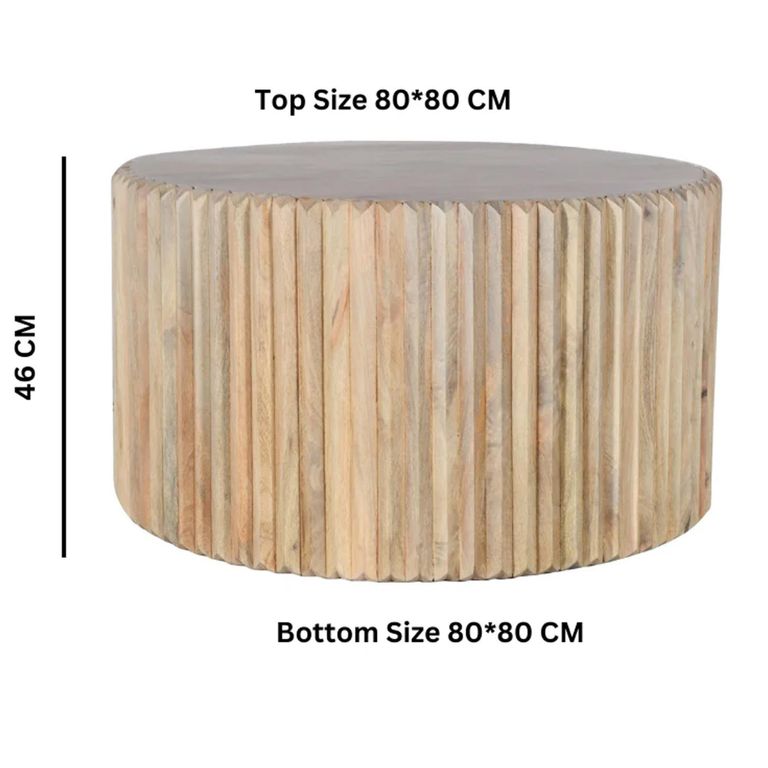 Hudson Coffee Table - Round - Ribbed Carved - Mango Wood