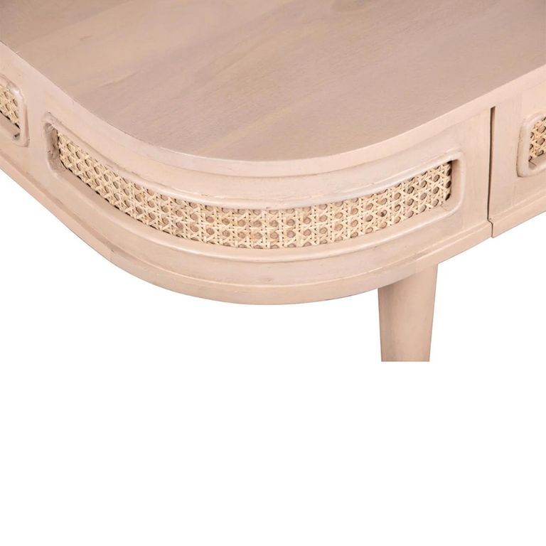 Valencia Coffee Table - 1 Drawer - Curved - Natural Rattan and Mango Wood