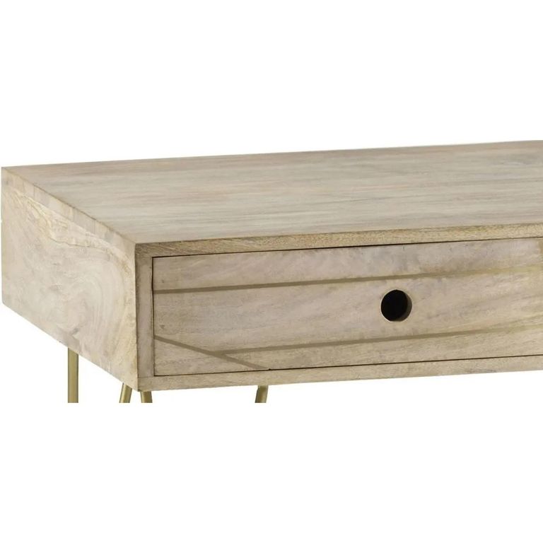 Coffee Table - 2 Drawer - Hairpin Legs - Gold Geometric Inlay - Light Mango Wood