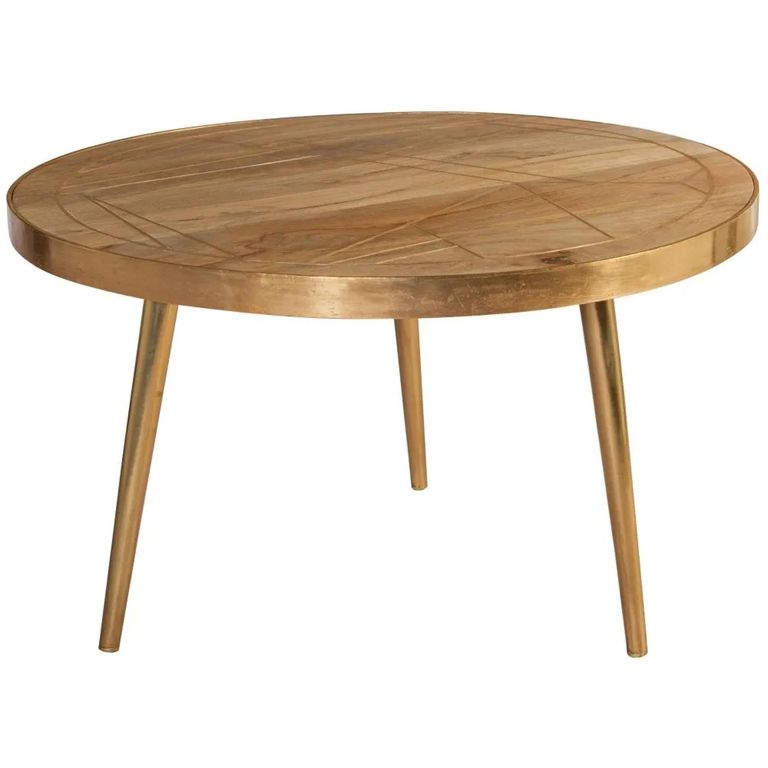 Coffee Table - Round - Gold Geometric Inlay - Light Mango Wood