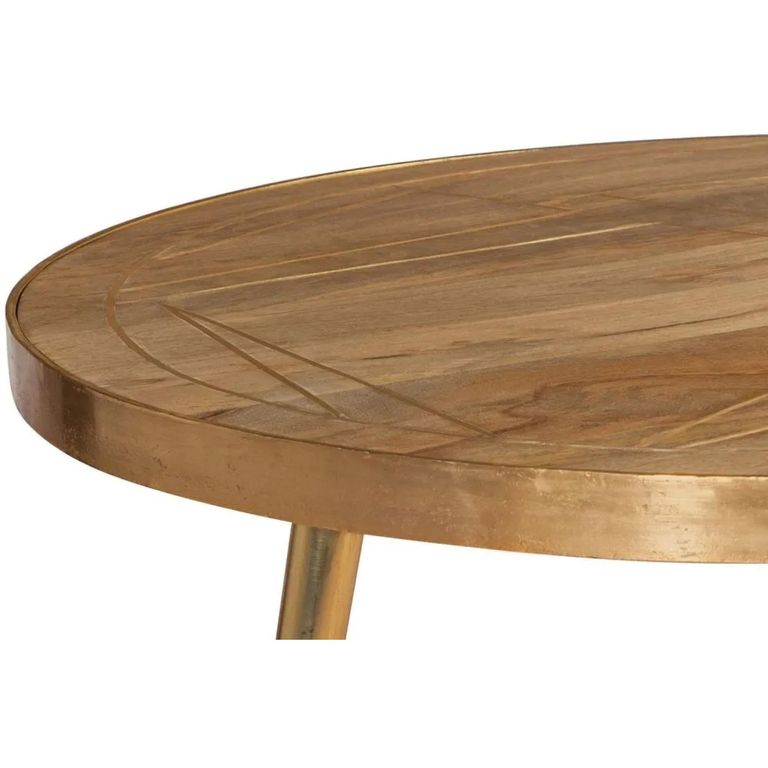 Coffee Table - Round - Gold Geometric Inlay - Light Mango Wood